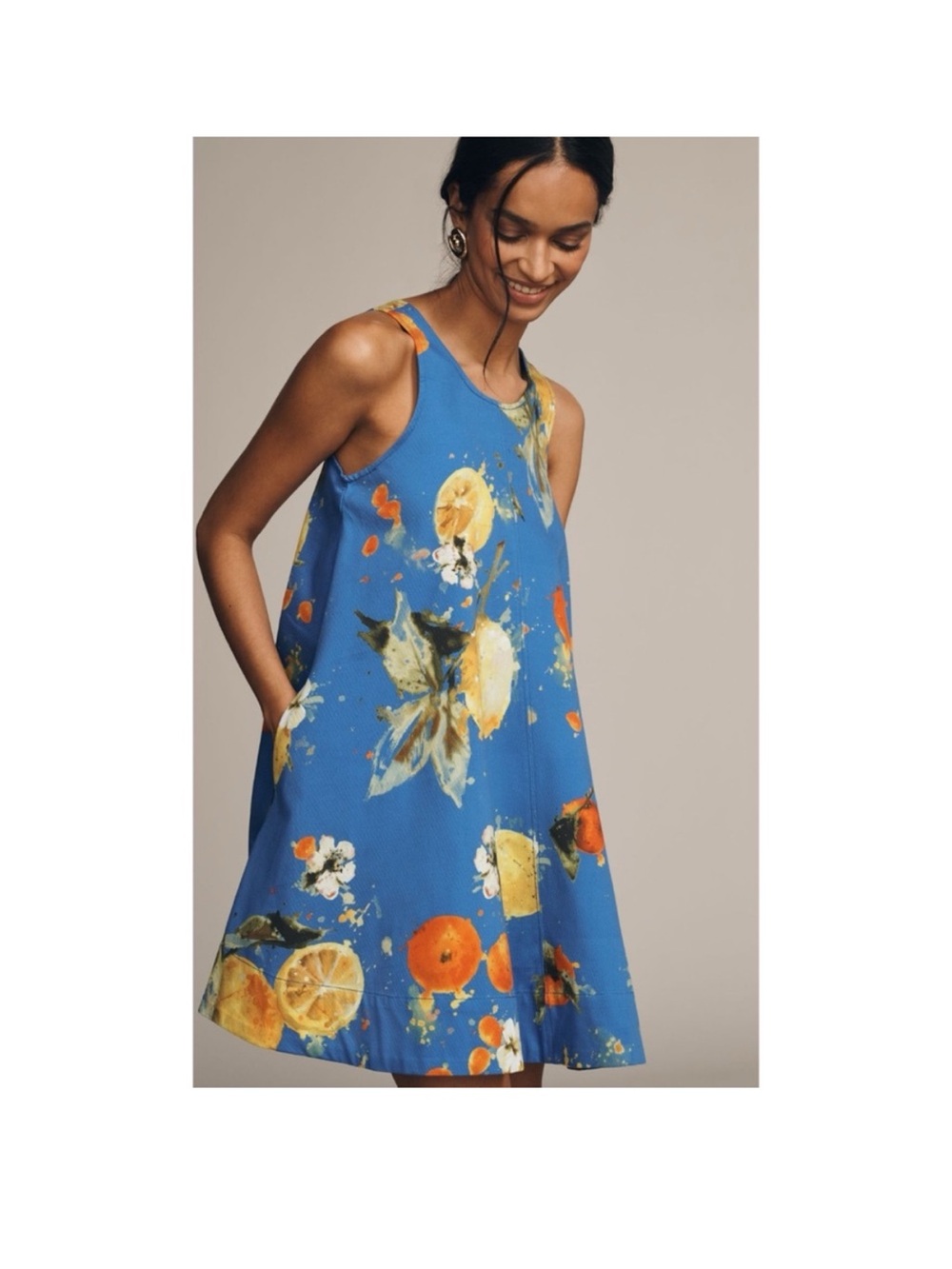 Maeve Keiko Swing Mini Dress: Blue Floral Citrus Swing Mini Dress